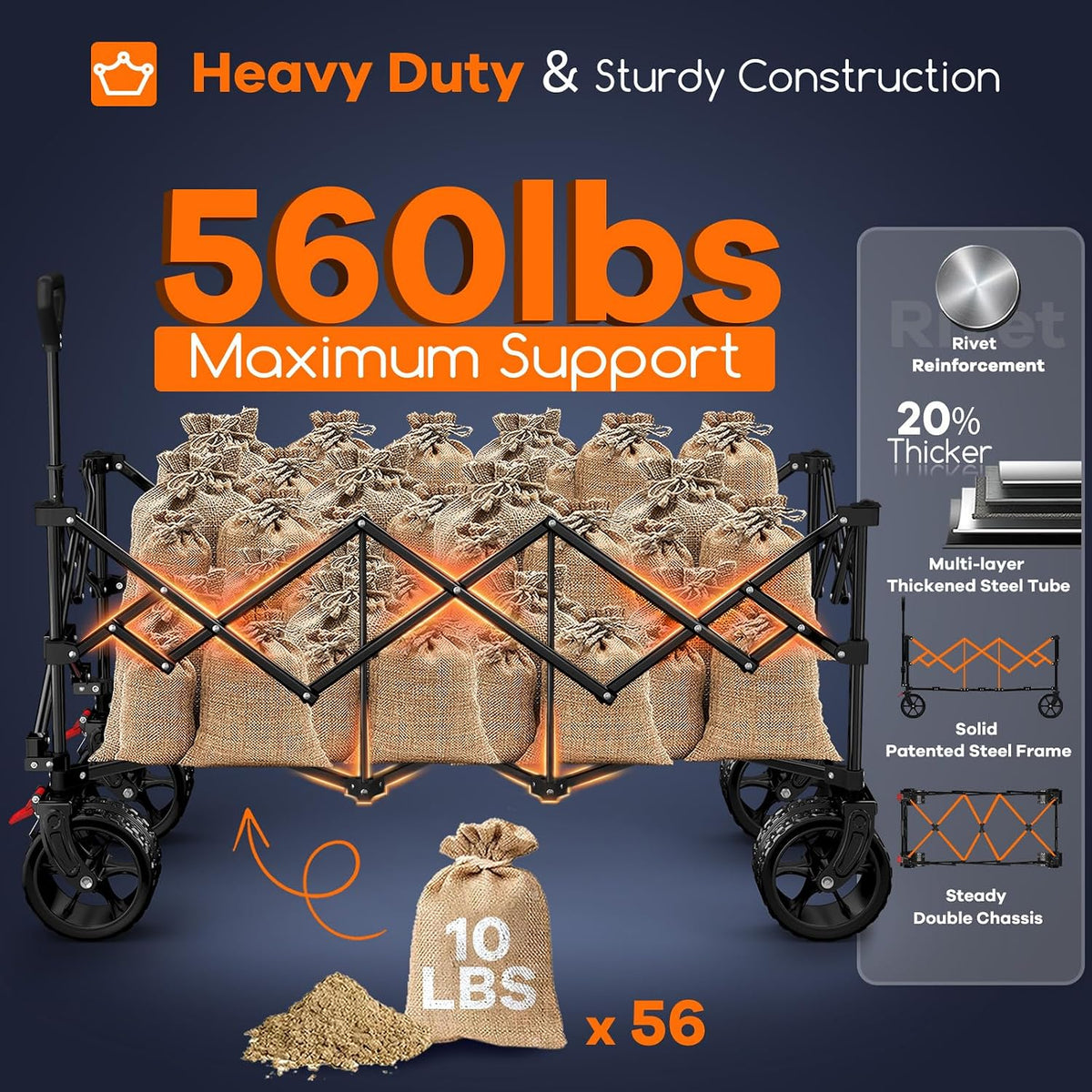 Originsure 48' L Collapsible Wagon Cart Foldable, 560lbs Weight Capacity 300L Heavy Duty Folding Beach Wagons with Big All-Terrain Wheels, Utility Carts for Groceries, Camping, Sports - Grey&Red