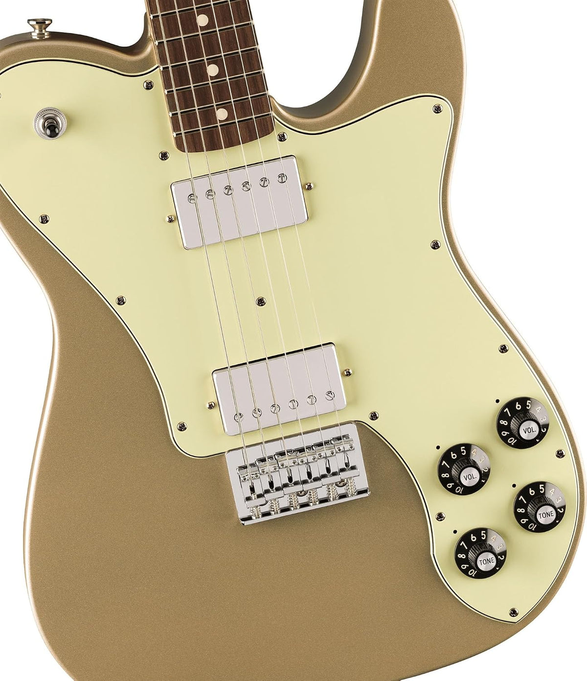 Fender Chris Shiflett Telecaster Deluxe - Shoreline Gold Bundle with Case, Cable, Strap, and Guitar Cleaning Kit