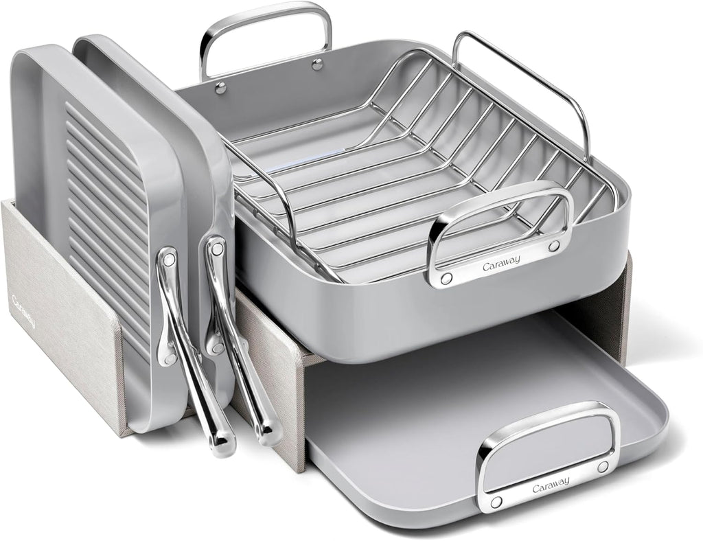 Caraway Square Cookware Set - Square Pans Set - Perfect for Griddling, Toasting, Searing, Roasting, and More - Non-Stick Ceramic Coated Pans - Non Toxic, PTFE & PFOA Free - Gray