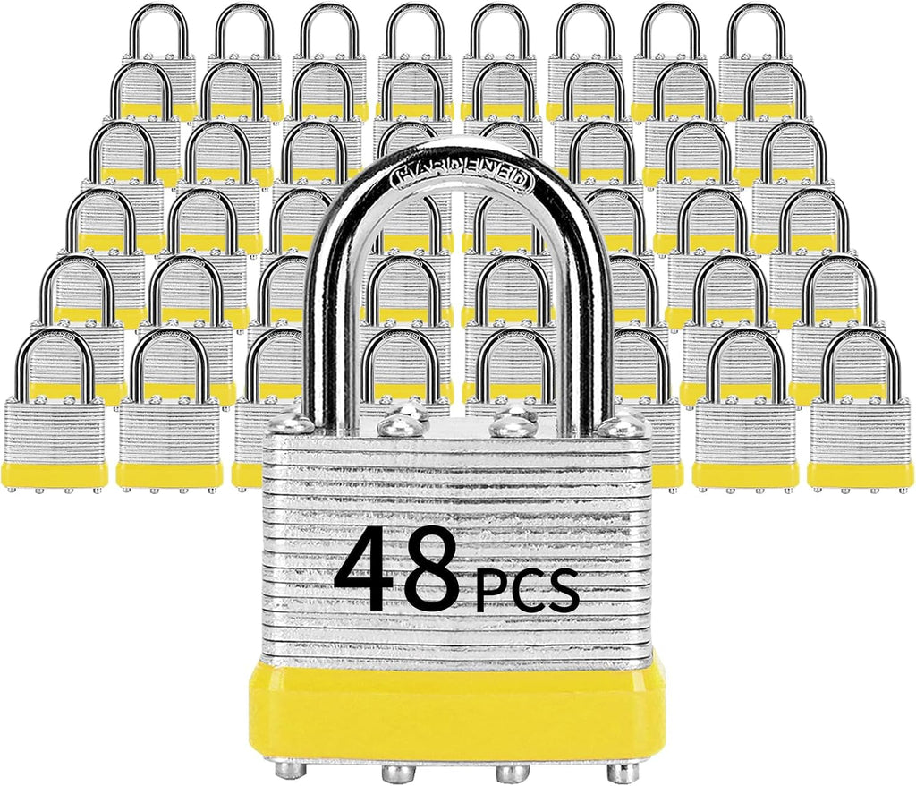 Padlocks with Same Key, LQYN 48 Pcs Laminated Keyed Padlock (1-9/16', 40mm), Keyed Alike Locks, Normal Shackle, for Storage Locker, Hasp Latch, Toolbox, Sheds