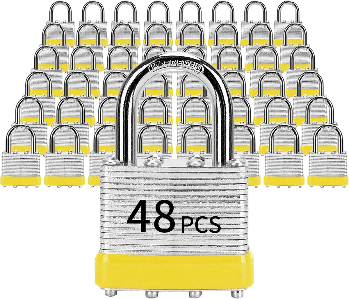 Padlocks with Same Key, LQYN 48 Pcs Laminated Keyed Padlock (1-9/16', 40mm), Keyed Alike Locks, Normal Shackle, for Storage Locker, Hasp Latch, Toolbox, Sheds