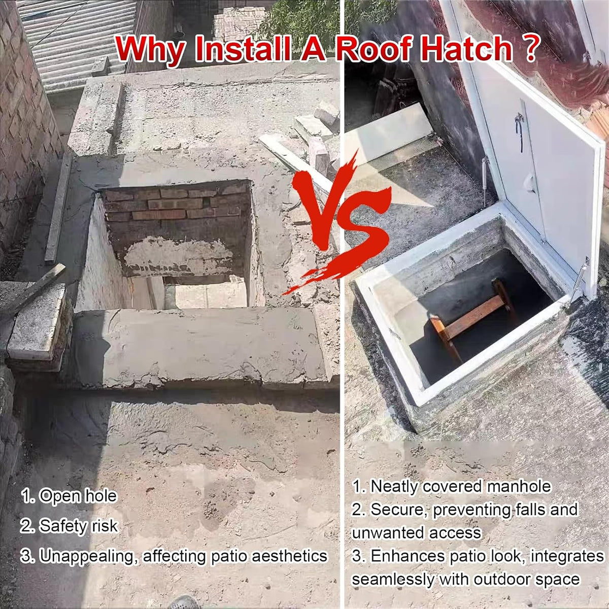 White Ceiling Hatch Lid with Hasp Latch & Gas Shock Strut, Large Building Roof Access Hatch Door, Heavy Duty Manhole/Cellars Exit Cover Plate for Repairs(Inner-L*W-21.7x19.7in/55x50cm)