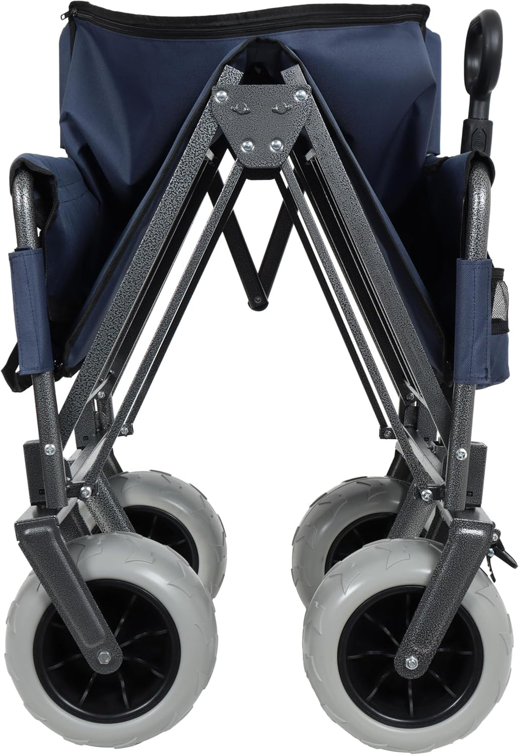 3-in-1 Convertible Folding Wagon Cart with Bench Seat & 180L Storage - 500lbs Heavy-Duty All-Terrain Wagon for Camping, Beach, Sports & Garden Use (Dark Blue +9'x4' Wheels)