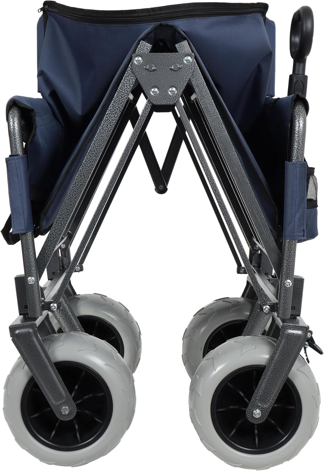 3-in-1 Convertible Folding Wagon Cart with Bench Seat & 180L Storage - 500lbs Heavy-Duty All-Terrain Wagon for Camping, Beach, Sports & Garden Use (Dark Blue +9'x4' Wheels)