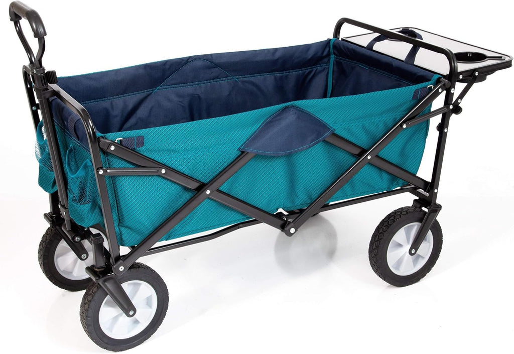 MacSports Heavy Duty Collapsible Outdoor Folding Utility Cart with Adjustable Rolling Wheels - All Terrain Sports & Beach Wagon with Side Table