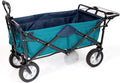 MacSports Heavy Duty Collapsible Outdoor Folding Utility Cart with Adjustable Rolling Wheels - All Terrain Sports & Beach Wagon with Side Table
