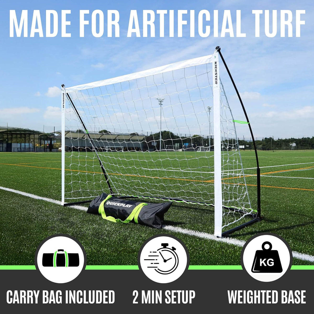 QuickPlay Kickster Elite Portable Soccer Goals - Ultra Fast Setup Weighted Training Goals for Backyard, Turf & Indoor Use - Durable Soccer Nets for Home & Team Practice