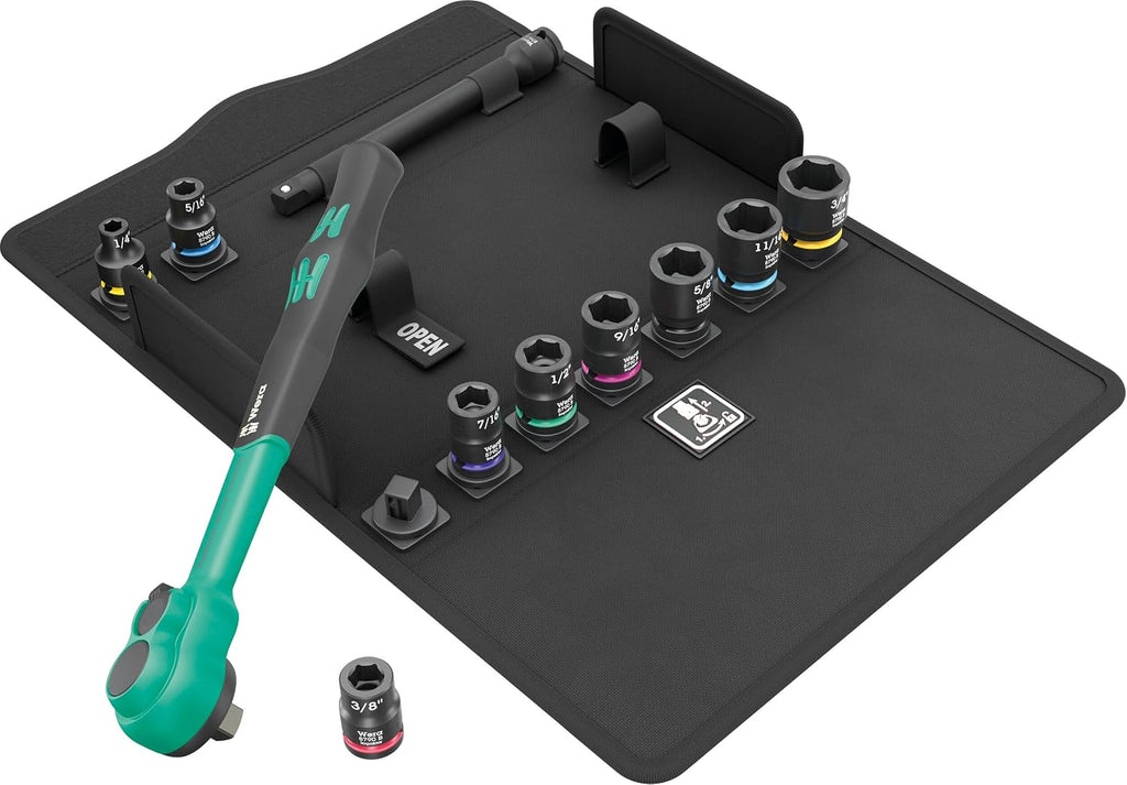 WERA - 05005531001-8100 SB 13 Zyklop Comfort Ratchet Set, reversing Lever, 3/8' Drive, Imperial, 11 Pieces