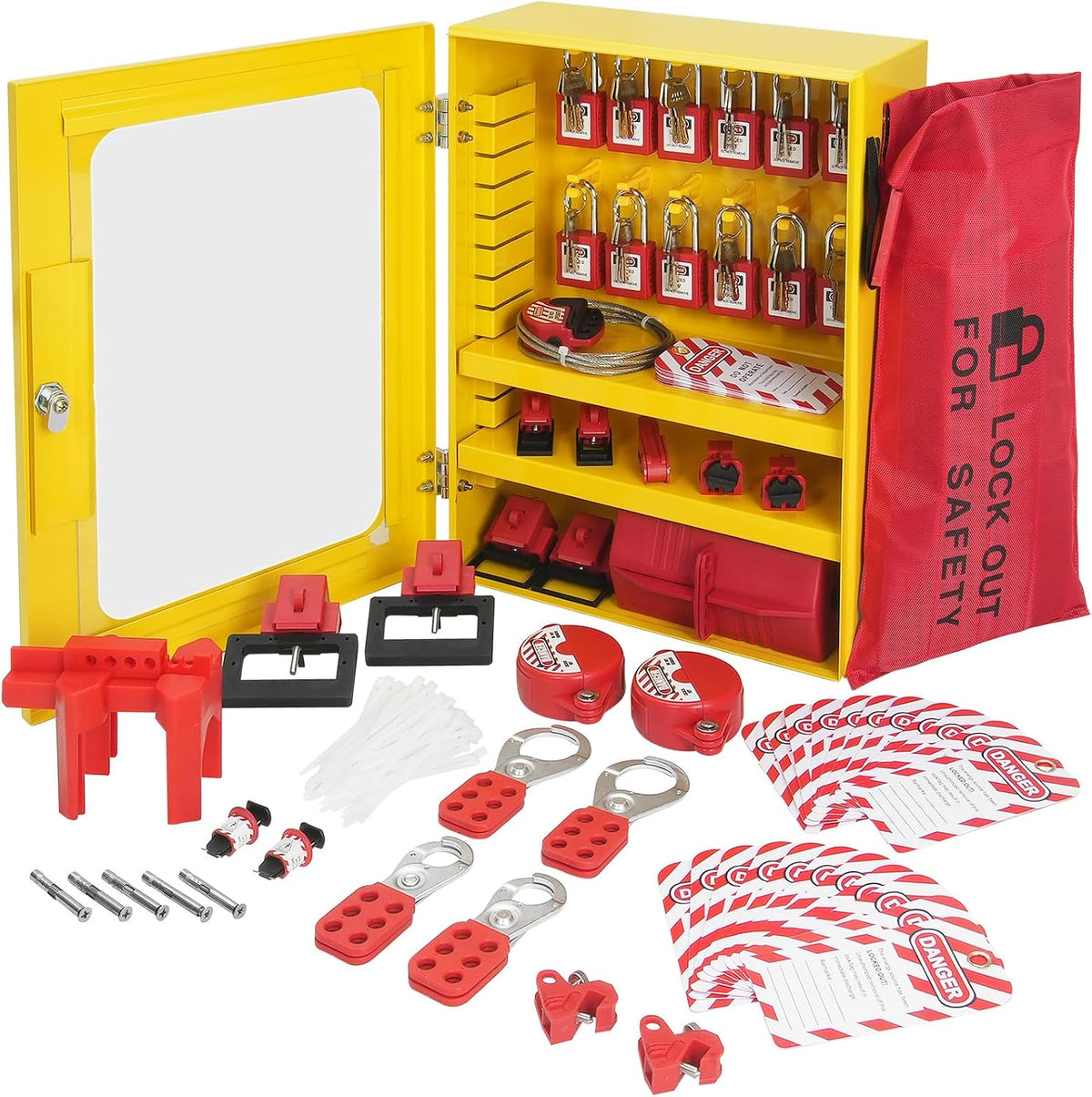 VEVOR Electrical Lockout Tagout Kit, 59 PCS Safety Lockout Tagout Station with Padlocks, Hasps, Tags, Ties, Plug Lockout, Circuit Breaker Lockouts, Valve Lockouts, Cable Lockout, Lockout Bag, Box