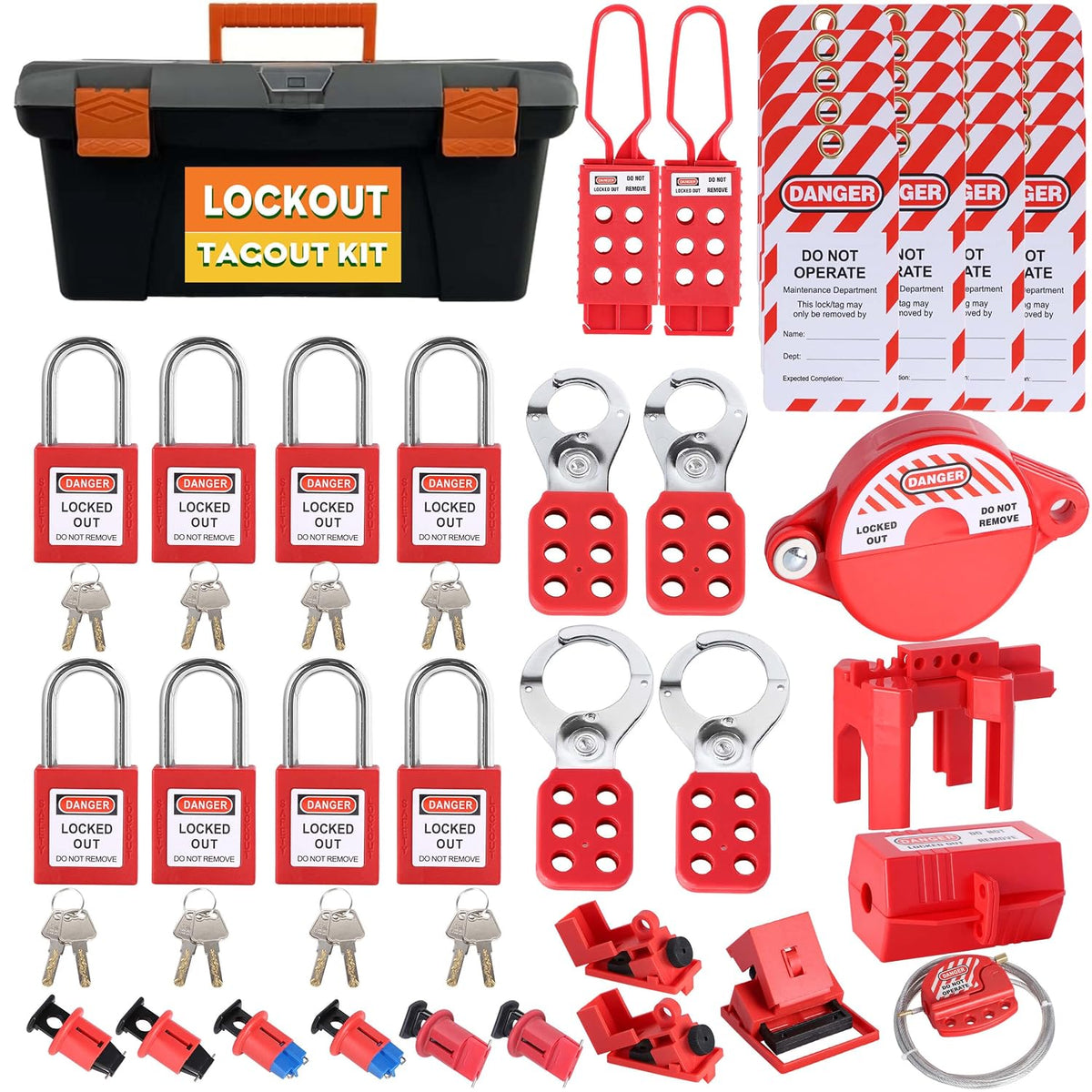 Lockout Tagout Kit, Electrical Loto Kit with Clamp-On Circuit Breaker Lockout, Lock Out Tags, Lockout Safety Padlocks, Lock Out Tag Out Kits for Vehicles/Automotive in Electrical/Industrial/Mechanical