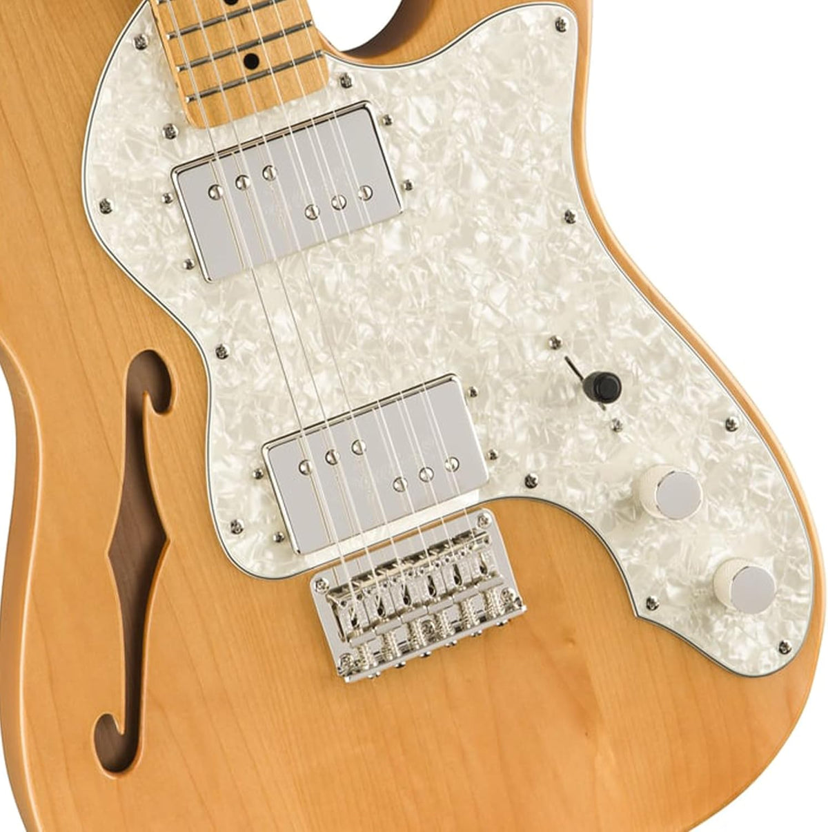Squier Classic Vibe '70s Telecaster Thinline®, Maple Fingerboard, Natural - 0374070521 Bundle w/ 12-Pack Guitar Pick and Liquid Audio Polishing Cloth