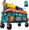 Originsure 48' L Collapsible Beach Wagon Cart Foldable, 560LB Weight Capacity 300L Heavy Duty Folding Wagons with Big All-Terrain Wheels, Utility Carts for Groceries, Camping, Sports - Grey&Turquoise