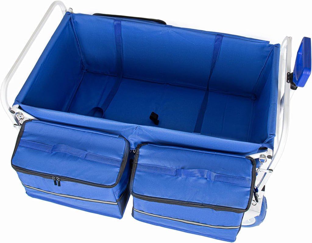 500LBS Heavy-Duty Collapsible Folding Beach Wagon Cart - 150L Capacity, Adjustable Handle, Insulated Cooler Bags & MOLLE Storage for Beach, Camping, Gardening & Outdoor Sports