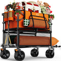 Uyittour Foldable 50''L Extra Long Double Decker Wagon for Sport, 400L Collapsible Heavy Duty Wagon Cart with Big Wheels, Utility All-Terrain Large Extender Cart for Outdoors, Orange