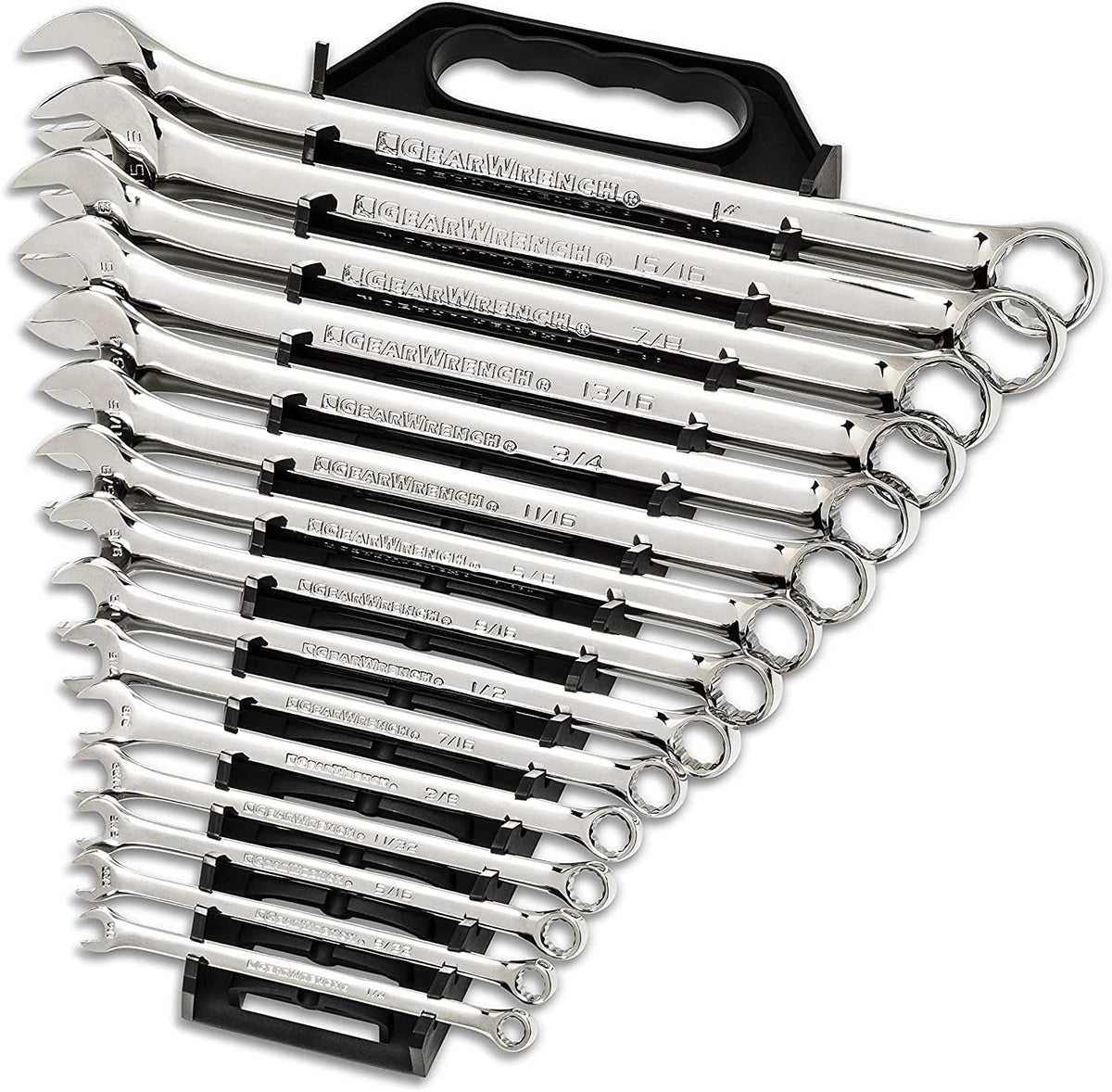 GEARWRENCH 30 Piece 12 Point Long Pattern Combination SAE/Metric Wrench Set with Wrench Racks (1/4-1 in., 8-22 mm) - 81937