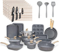 MAISON ARTS Pots and Pans Set Non Stick, 30 Piece Granite Kitchen Cookware Sets, Healthy Non Toxic Pans Set for Cooking Nonstick, PFOA&PFOS Free, Grey