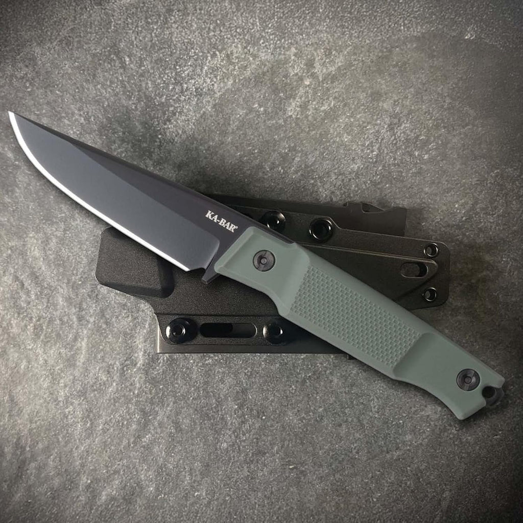 KA-BAR Apex Fixed Blade Knife 3.9' Clip Point D2 Black PVD Blade Glass Filled Nylon Handle Green