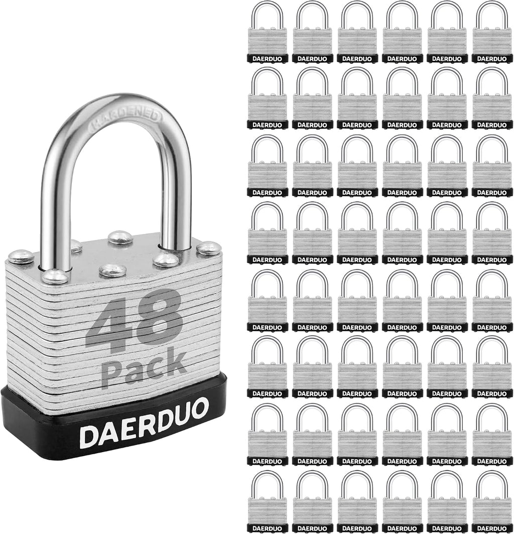 48 Pack 40 mm (1-9/16') Keyed Alike Laminated Padlocks with 96 Keys, Hardened Steel Short Shackle, Heavy-Duty Locks for Gym Lockers, Toolboxes, School Lockers, and Hasp Latches