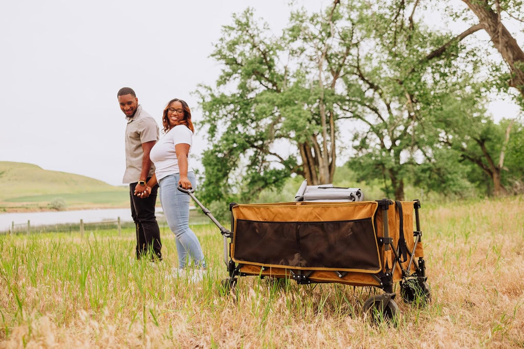 PICNIC TIME Wilderness Wagon Collapsible Folding Wagon, Outdoor Wagon Cart, Sport Utility Wagon, (Brown & Gray)