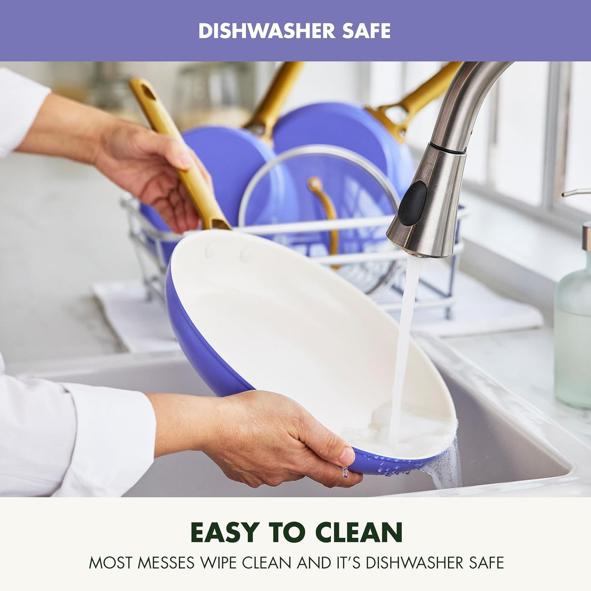 GreenPan Hard Anodized Healthy Ceramic Nonstick 10 Piece Cookware Pots and Pans Set, Gold Handle, PFAS-Free, Dishwasher Safe, Oven Safe, Periwinkle