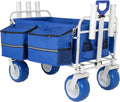 Beach Fishing Wagon Cart with All-Terrain Big Wheels, 500lbs Load Heavy Duty Wagons Carts Foldable with Removable Cooler & Storage Bags for Sand Shopping Garden Sports Camping Outdoor (Blue1)
