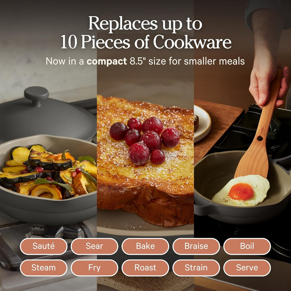 Our Place Mini Always Pan | 8.5' Ceramic Pan with Modular Lid & Beechwood Spatula | Patented 10-in-1 Nonstick, Non-Toxic Cookware Made Without PFAS | Induction & Oven-Safe up to 450°F | Char