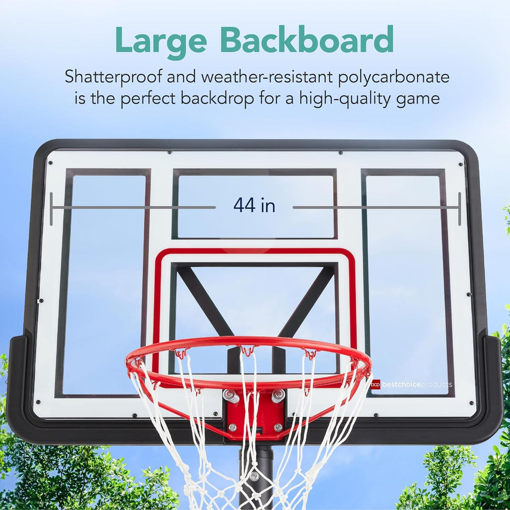 Best Choice Products 10ft Regulation Basketball Hoop, Height Adjustable Outdoor Goal w/Shock Absorbent Rim, Base Gel, 2 Wheels