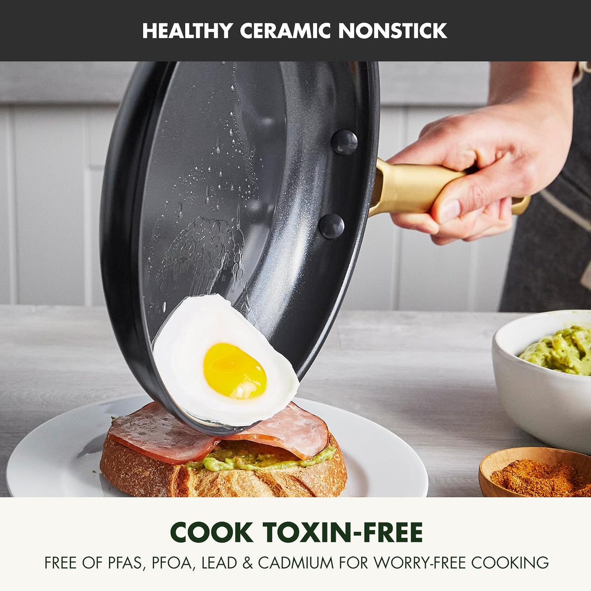 GreenPan Hard Anodized Healthy Ceramic Nonstick 10 Piece Cookware Pots and Pans Set, Gold-Tone Stainless Steel Handles, PFAS-Free, Dishwasher Safe, Oven & Broiler Safe, Black
