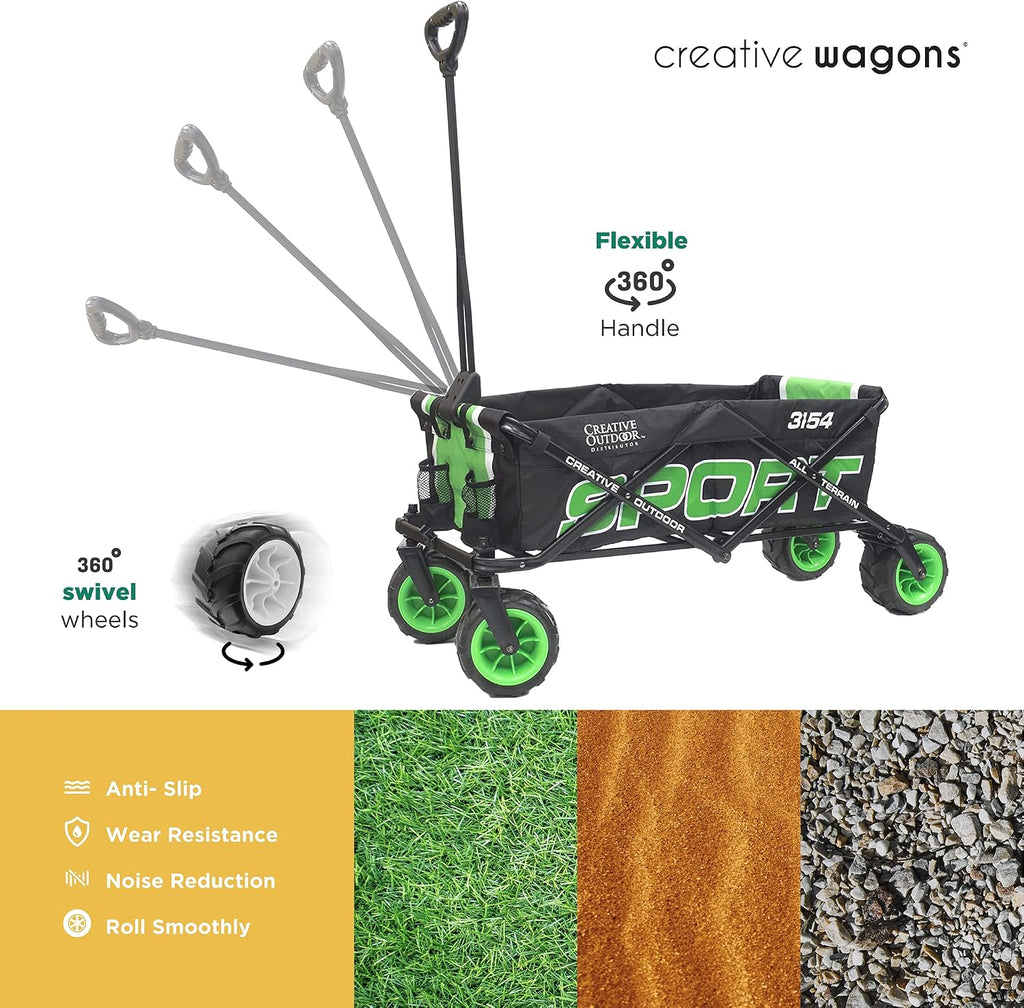 Creative Outdoor Push Pull Beach Hauler XXL, Collapsible and Portable Folding Wagon Cart, 200lbs Weight Capacity, Sport Series, Beach, Park, Garden Sports & Tailgate, (Green)