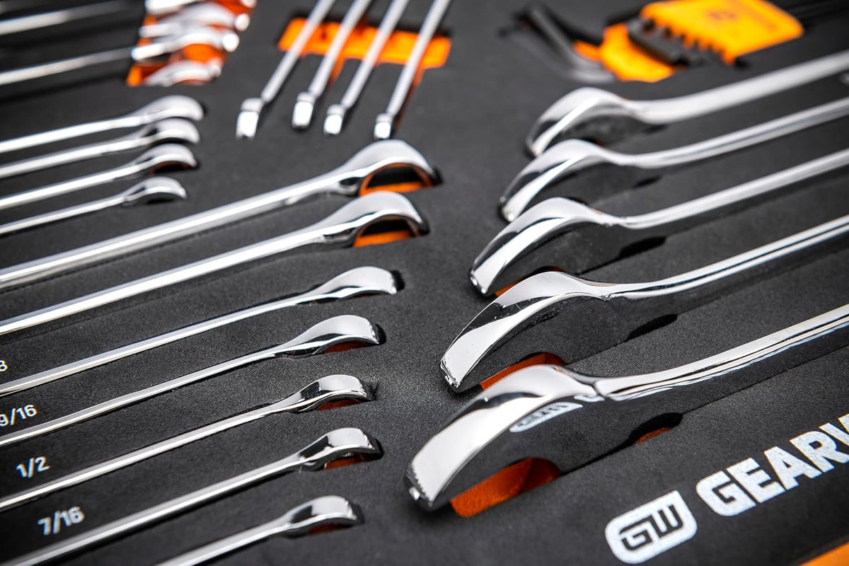 GEARWRENCH 59 Piece 6 Point Combination Wrench and Hex Key Set in Foam Storage Tray - GWMSCWS6SAEMM