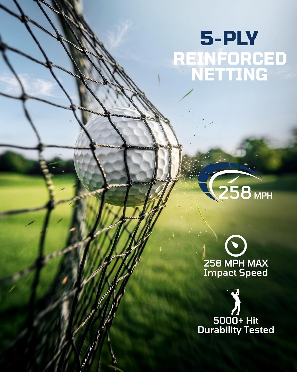 Haokelball Golf Cage with Metal Frame, 10x8x6ft Golf Hitting Nets for Backyard Driving Real Balls, Heavy Duty Net Enclosure with 3-Sides & Target Cloth for Indoor Outdoor Full Swing Practice