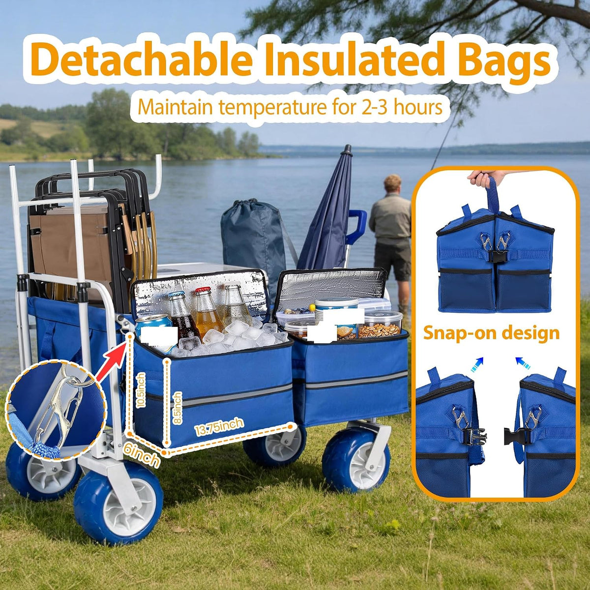 500lbs Heavy-Duty Beach Wagon Cart.9 All-Terrain Wheels,Adjustable Handle,Folding Chair Racks,Insulated Cooler Bags &Multi-Pocket Storage for Beach,Camping &Outdoor Sports.Collapsible Utility Wagon
