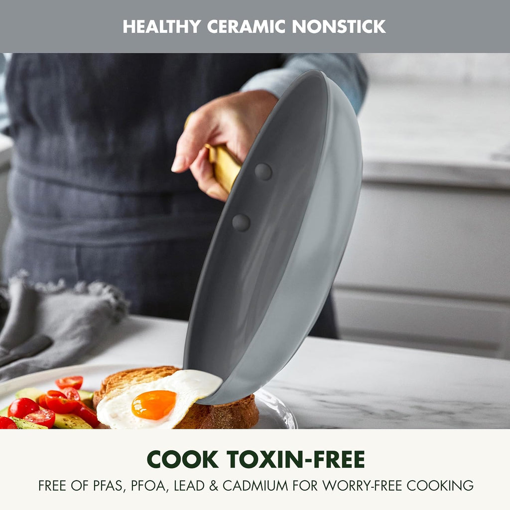 GreenPan Hard Anodized Healthy Ceramic Nonstick 8 Piece Cookware Pots and Pans Set, Gold-Tone Stainless Steel Handles, PFAS & PFOA-Free, Dishwasher Safe, Oven & Broiler Safe, Charcoal