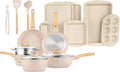 Bakken Master 20 Piece Cookware Set - Pots and Pans with Handle Grips and Tempered Glass Lids, With 6-piece Bakeware Set, Nonstick Granite Coating, Ceramic Max Temperature (Up To 500° F), Cream
