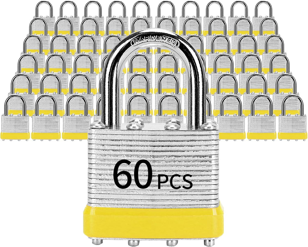 Padlocks with Same Key, LQYN 60 Pcs Laminated Keyed Padlock (1-9/16', 40mm), Keyed Alike Locks, Normal Shackle, for Storage Locker, Hasp Latch, Toolbox, Sheds