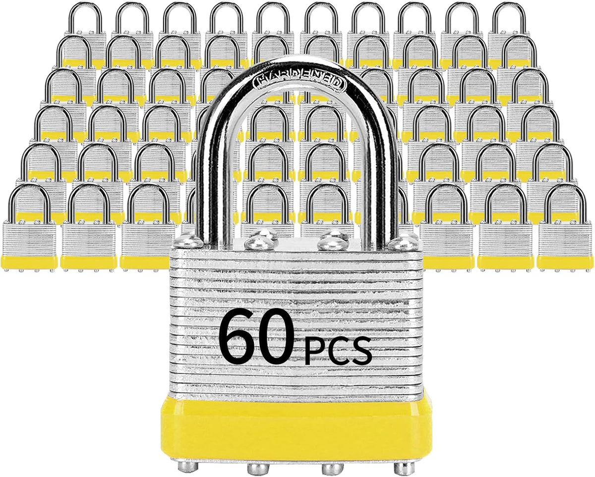 Padlocks with Same Key, LQYN 60 Pcs Laminated Keyed Padlock (1-9/16', 40mm), Keyed Alike Locks, Normal Shackle, for Storage Locker, Hasp Latch, Toolbox, Sheds