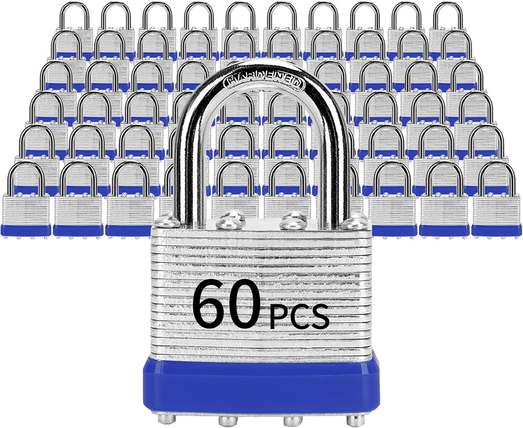 Padlocks with Same Key, LQYN 60 Pcs Laminated Keyed Padlock (1-9/16', 40mm), Keyed Alike Locks, Normal Shackle, for Storage Locker, Hasp Latch, Toolbox, Sheds