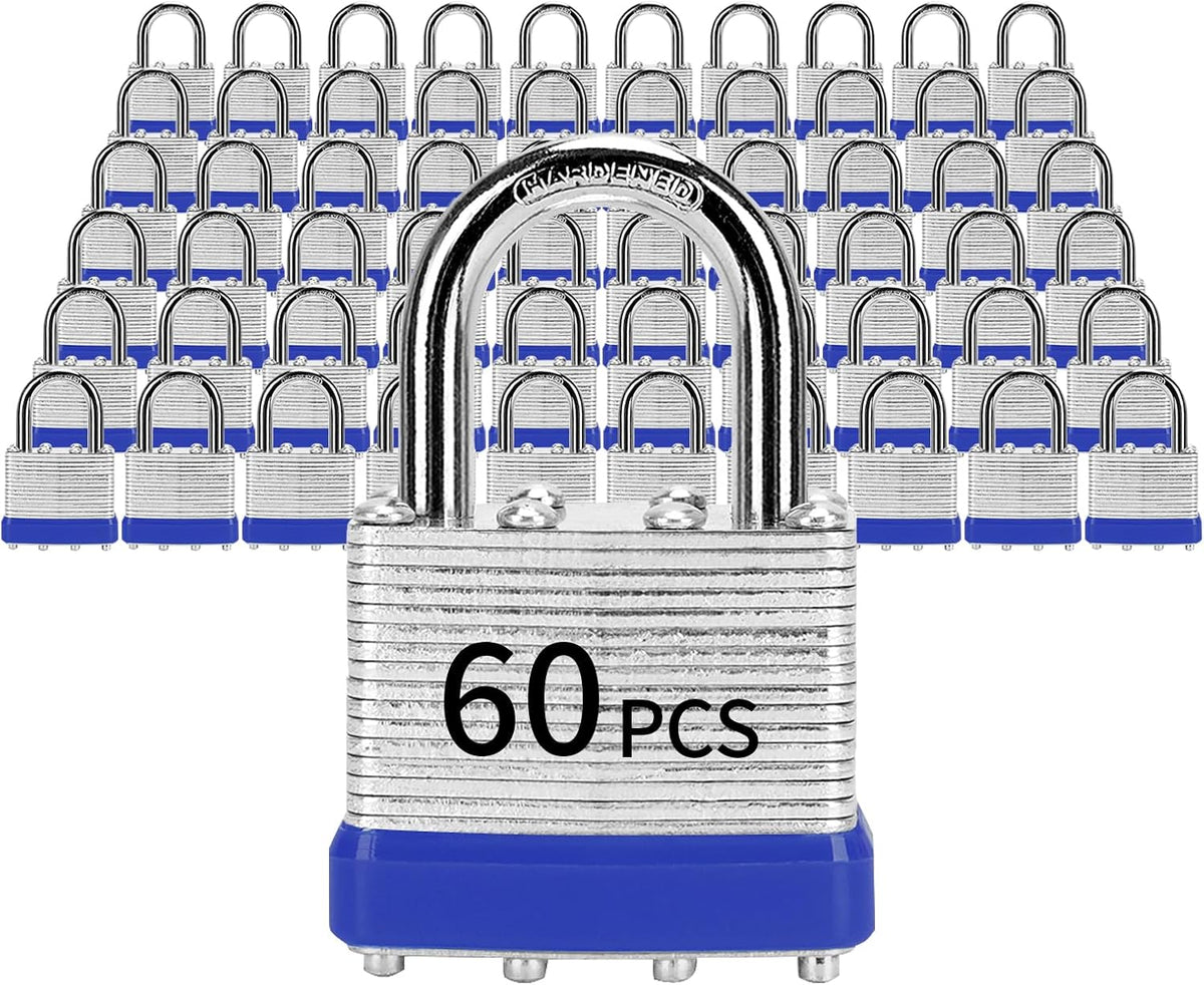 Padlocks with Same Key, LQYN 60 Pcs Laminated Keyed Padlock (1-9/16', 40mm), Keyed Alike Locks, Normal Shackle, for Storage Locker, Hasp Latch, Toolbox, Sheds