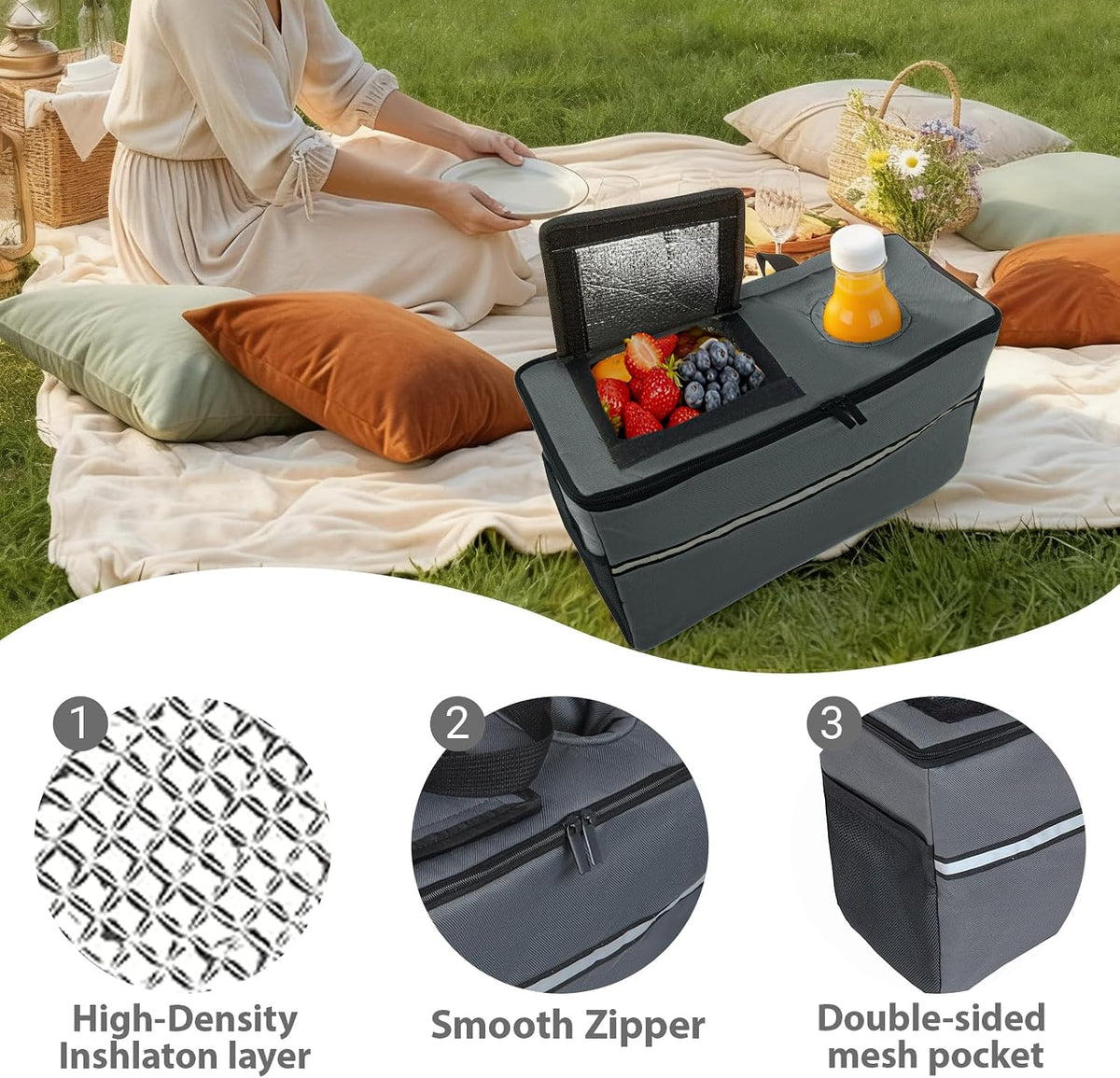 3 in 1 Folding Wagon Cart with Bench Seat Storage Patent Protection Includes 1 ice Pack, 500lbs Heavy Duty Utility Wagon, 180L Capacity All Terrain Wheels for Camping, Beach, Sports, Garden, Gray
