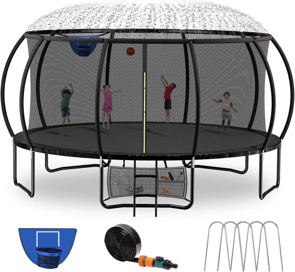 Kiivakii Trampoline 8FT 10FT 12FT 14FT 16FT, Outdoor Trampolines for Kids and Adults, Recreational Trampoline with Enclosure Net & Ladder, Round Trampolines ASTM Approved