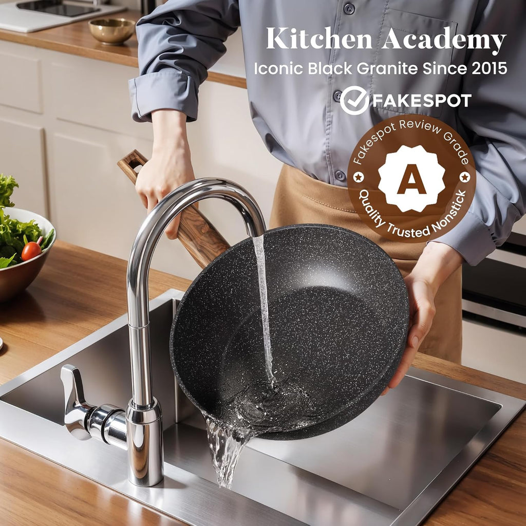Kitchen Induction Cookware & Bakeware Set - 30 Piece Black Granite Cooking Pans Set, Non-Stick Pots and Pans Set