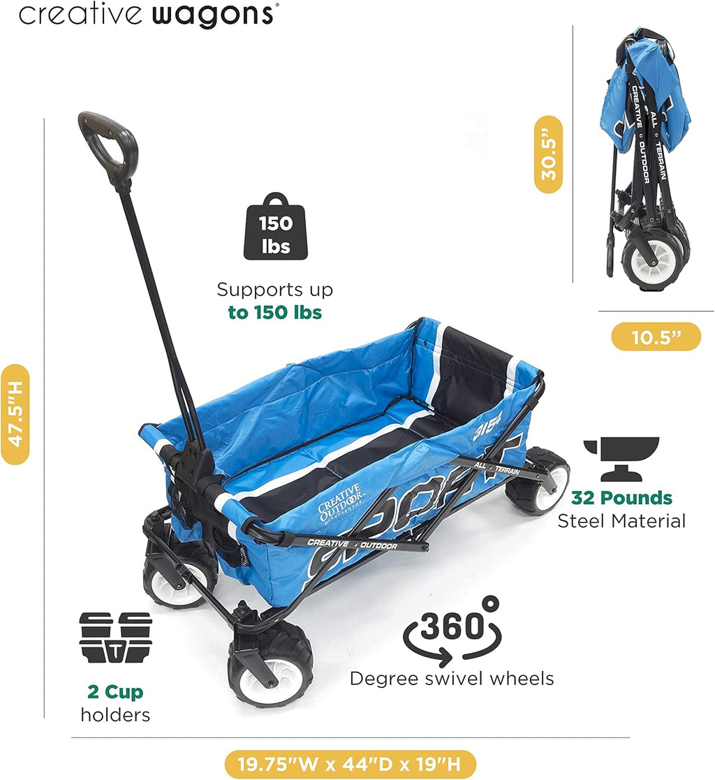 Creative Outdoor Collapsible Folding Wagon Cart | Sport Series | Beach Park Garden Sports & Tailgate | Blue