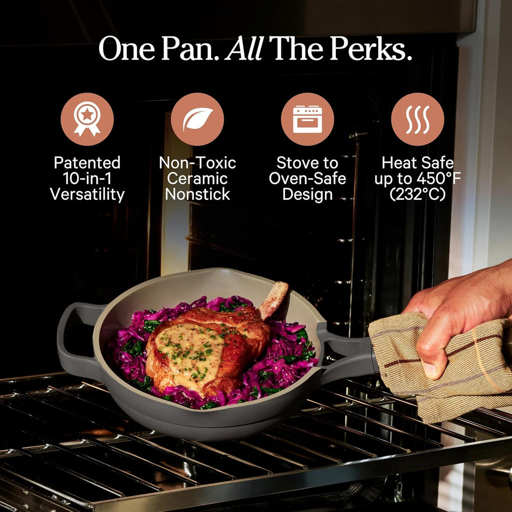 Our Place Mini Always Pan | 8.5' Ceramic Pan with Modular Lid & Beechwood Spatula | Patented 10-in-1 Nonstick, Non-Toxic Cookware Made Without PFAS | Induction & Oven-Safe up to 450°F | Char
