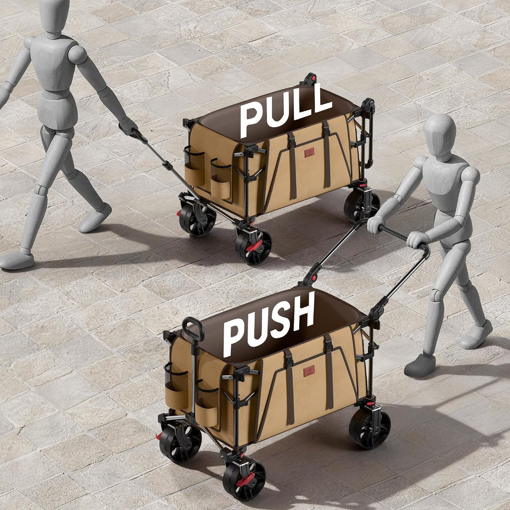 EVER ADVANCED Folding Push Wagon with Canopy, Portable Shopping Cart with Brakes, Collapsible Wagon Cart with All-Terrain Big Wheels for Camping, Beach, Sports