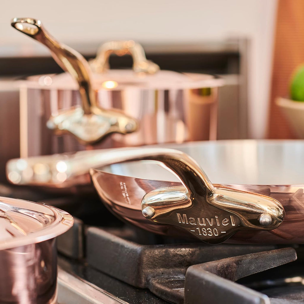 Mauviel M'Heritage 150 B 1.5mm Polished Copper & Stainless Steel 14-Piece Cookware Set With Brass Handles, Made In France