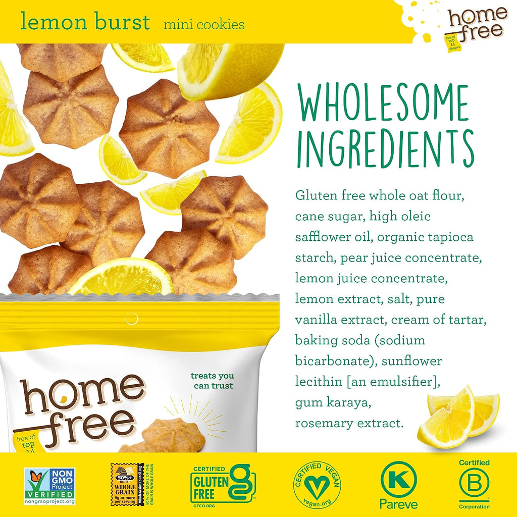 Homefree Treats You Can Trust Gluten Free Mini Cookies, Single Serve, Lemon Burst, 1.0 Ounce (Pack of 64)