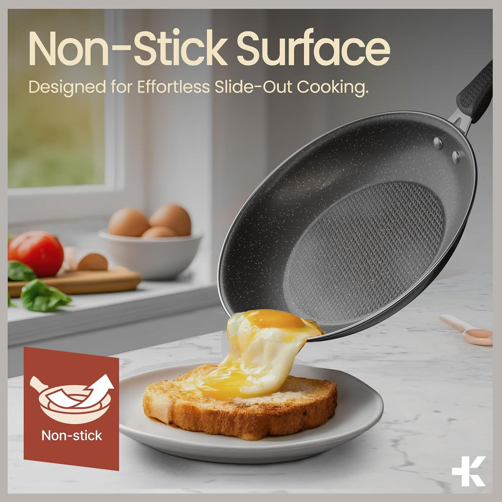 Pots and Pans Set, 22-Piece Non Stick Cookware & Bakeware Sets with Plaid Pattern, Stackable Design, Dishwasher Safe, Stain-resistant, Oven & All-Stove Safe, Tempered Glass Lid, Dark Gray