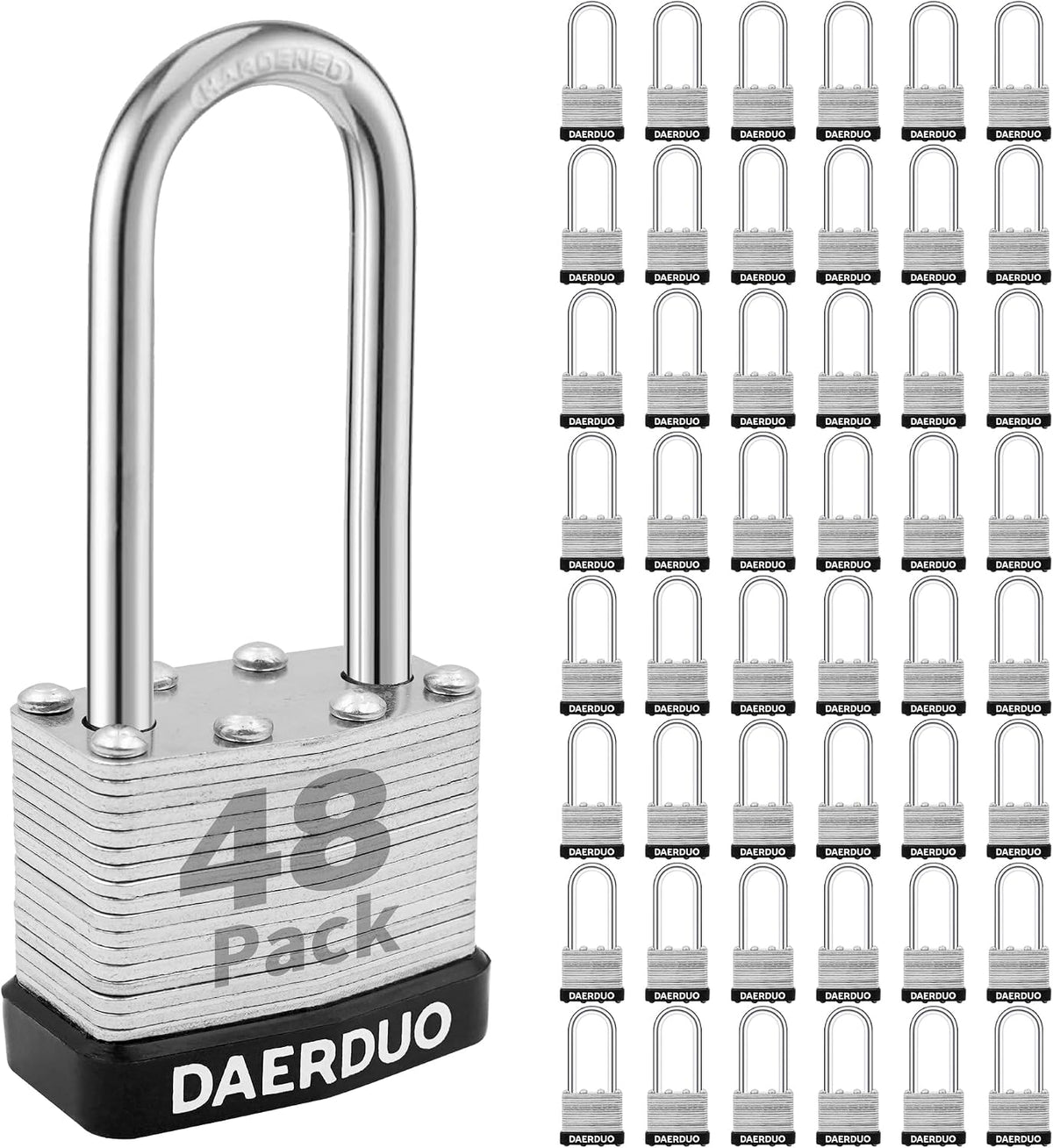 48 Pack 40 mm (1-9/16') Keyed Alike Laminated Padlocks with 96 Keys, Hardened Steel Long Shackle, Heavy-Duty Locks for Gym Lockers, Toolboxes, School Lockers, and Hasp Latches