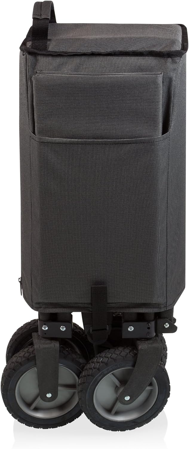 PICNIC TIME Adventure Collapsible Folding Wagon, Outdoor Collapsible Wagon, Portable Cart with Wheels, All-Terrain Trolly Cart with Storage Cover and Handle, Supports 225 lbs Weight, (Dark Gray)
