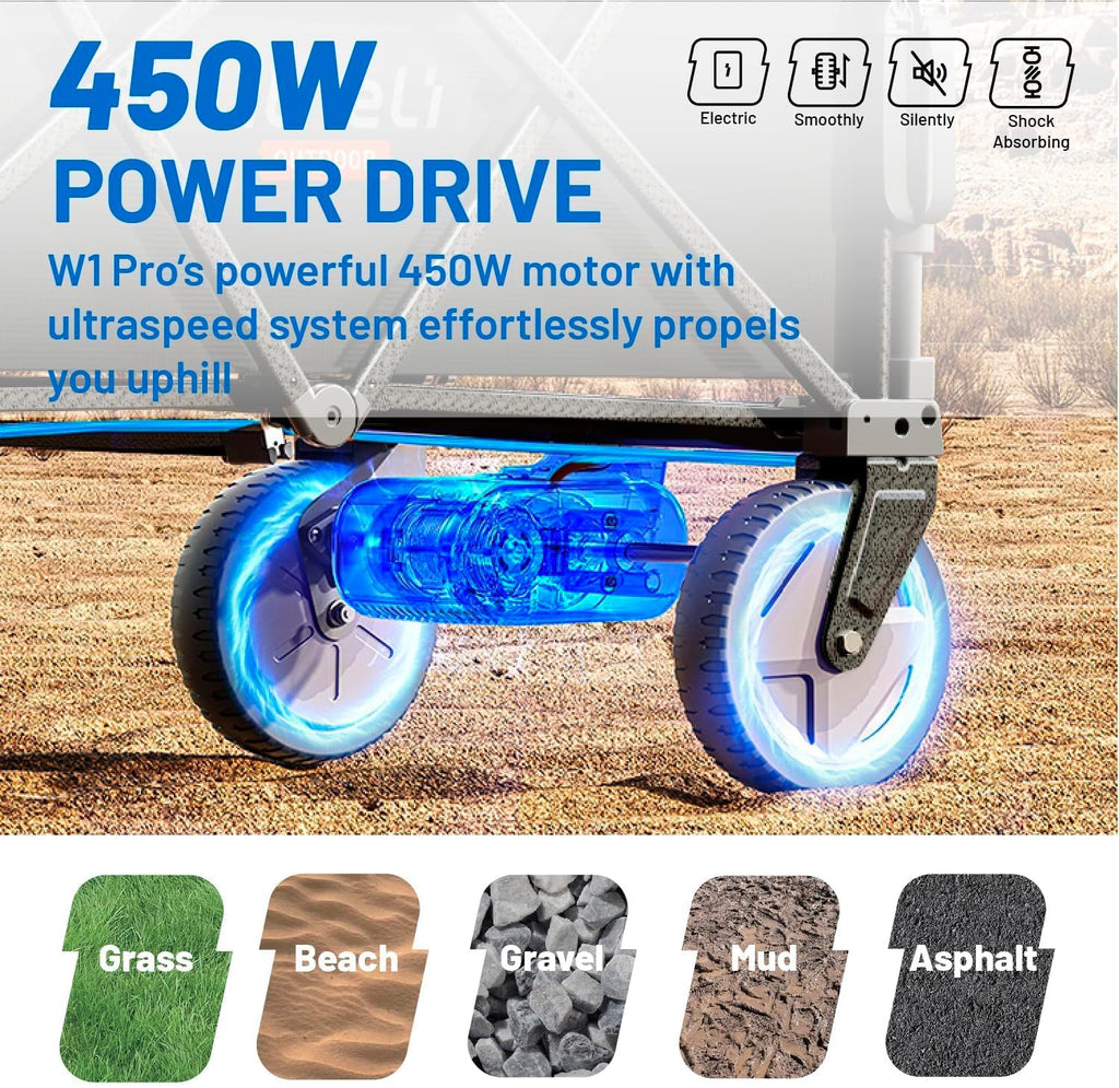 Litheli Electric Wagon Cart with 2 Batteries & Charger, All-Terrain Wheels & Variable Speed | 200L Capacity, 300 lbs Heavy-Duty Utility Wagon for Camping Beach Garden Shopping, Black
